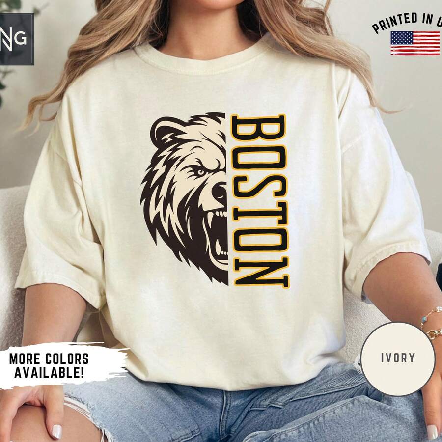 _Boston Hockey Shirt Bruin Hockey Gameday Shirt Boston Hockey Apparel Bruin Sports Apparel Retro Bruin Hockey Gift Bruin - 白色 - 查看 1