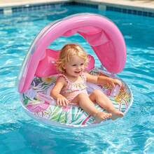Infant Swimming Ring With Detachable Sunshade, Inflatable Baby Swimming Ring With Backrest, Essential For Baby Boys And Girls In Summer - Pink - View 2