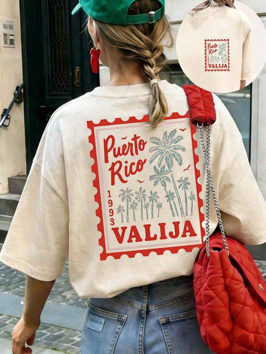 Women's If Crabby Please Return To The Beach Salty Graphic T-Shirt Double-Sided Print Oversized Casual Summer Tops Vacation Outfits Casual - 杏子2 - 查看 1