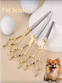 Set Gunting Perawatan Hewan Peliharaan Profesional 5 Buah, Gunting Pemangkas Bulu Anjing dan Kucing Emas untuk Tangan Kiri & Kanan, Gunting Lengkung & Lurus & Penipis, Kit Perawatan Ujung Bulat Baja Tahan Karat Tajam untuk Anjing Kecil dan Besar, Alat Perawatan Hewan - MultiWarna - View 6