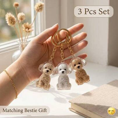3個セット かわいいプードル犬バッグチャーム アクリル製フワフワビションフリーゼキーホルダー ベストフレンド マッチングバックパック装飾 イヤホンケース ペンダントアクセサリー バリューパック