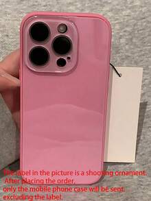 Luxury Pink Mirror Element Fashion Glossy Solid Glass Phone Case Suitable For 17 Pro Max 16 15 14 13 12 11 Pro Max Lens Protection Shock-Resistant Frame Hard Back Cover Spring Gift Party Birthday - Rose Pink - View 7