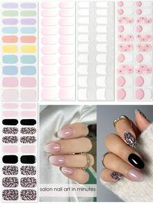 20pcs Semi-Cured Gel Nail Stickers | Requires UV Lamp Gel Nail Stickers | Long-Lasting Gel Nail Sticker Decals | Salon-Grade, Easy To Use And Remove - Multicolor - View 2