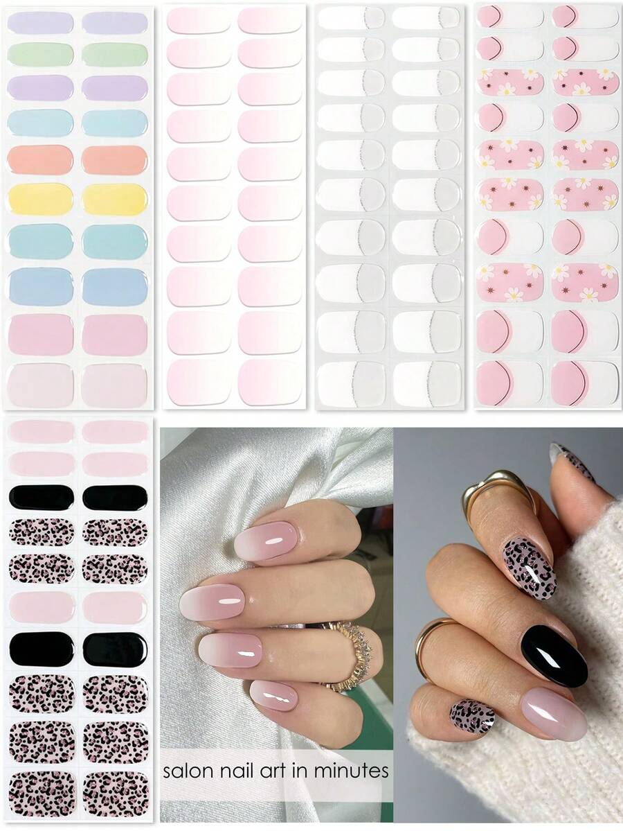 20pcs Semi-Cured Gel Nail Stickers | Requires UV Lamp Gel Nail Stickers | Long-Lasting Gel Nail Sticker Decals | Salon-Grade, Easy To Use And Remove