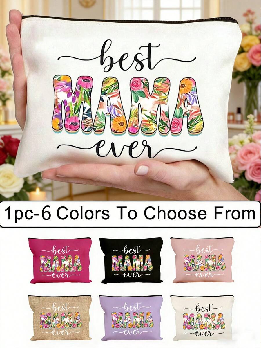 1 chiếc Túi đựng mỹ phẩm nữ phong cách retro hình thiên thần hoa, quà tặng Ngày của Mẹ hạnh phúc cho mẹ, túi đựng đồ dùng vệ sinh cá nhân có khóa kéo hàng ngày, túi trang điểm chủ đề Ngày của Mẹ, với họa tiết hoa, túi đựng mỹ phẩm du lịch dung tích lớn dành cho nữ, túi đựng đồ gấp gọn tiện dụng, dùng để đựng mỹ phẩm cá nhân khi đi du lịch, túi đi biển, quà sinh nhật. - Nhiều màu - Xem 1