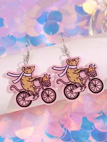 1 Pair Unique Cartoon Fashion Personalized Design Elegant Niche Interesting Mouse Riding Bicycle Dangle Earrings, Suitable For Daily Wear, Festivals And Parties - Multicolor - View 4