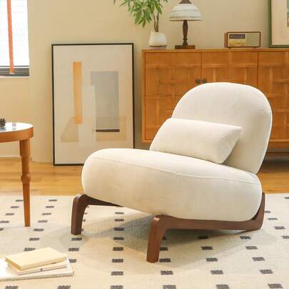 Attractive Accent Chair With Solid Wood Legs, Velvet Lounge Chair With Soft Cushion, Comfortable Armchair For The Bedroom, Comfortable Armless Reading Chair For Apartment, Waiting Room, Balcony