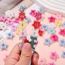 20颗21x22毫米透明亚克力星形珠子 – 粉彩色和荧光色混合，非常适合DIY钢笔、剪贴簿、珠宝制作、钥匙扣和创意工艺品 - 顏色隨機 - 查看 8