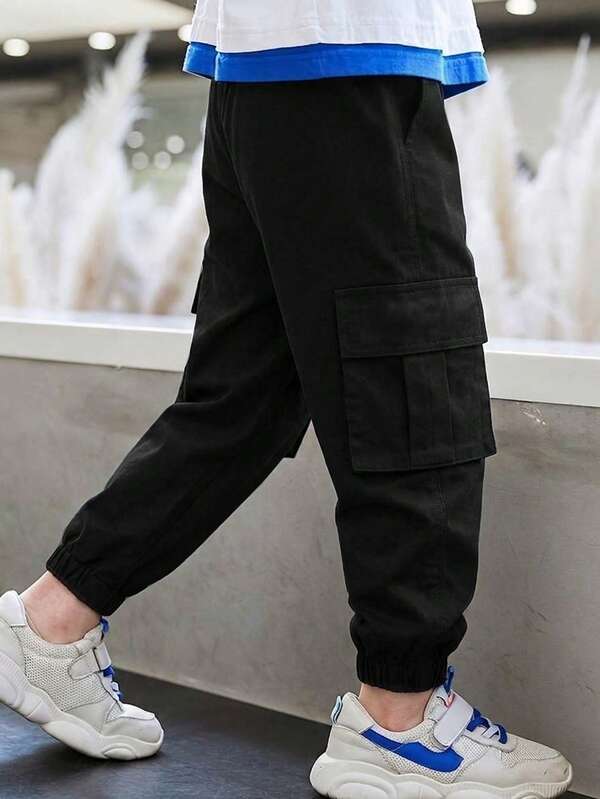 1pc Boys' Fashionable Versatile Casual Comfortable Soft Multi-Pocket Drawstring Cargo Pants, Suitable For Street, School, Vacation, Daily Wear, Spring/Summer/Autumn/Winter