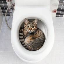 1pc Funny Toilet Bathroom Decor - Cute Tabby Cat Design, Self-Adhesive Vinyl Sticker Suitable For Bathroom Wall, Toilet Seat - Perfect Gift For Cat Lovers And Home Decor, Humorous Art, Removable Sticker Decal - Cute Tabby Cat - View 4