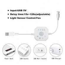 Tira de luz LED con sensor de movimiento, alimentada por USB, efecto de flujo de agua, lluvia de meteoros, efecto de luz de persecución, tira de luz COB dinámica de 5V CC, luz de sensor de escalera, tira de luz de persecución de escalera - luz blanca - Ver 9