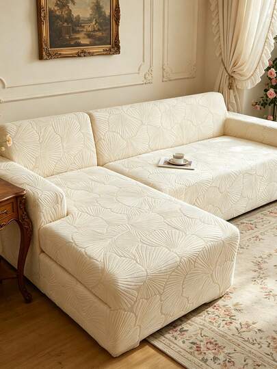 1pc Shell Texture Sofa Cover, Minimalist Nordic Modern Elastic Thick Sofa Slipcover, Suitable For 1/2/3/4 Seater L-Shaped Sofa, Living Room Bedroom Hotel Room Decor