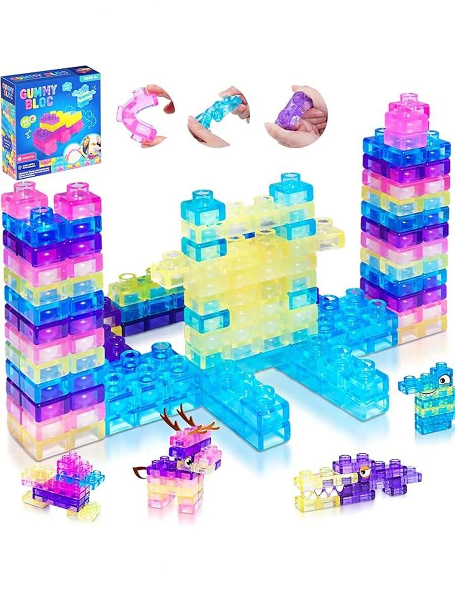 40pcs Sensory Soft Building Blocks Toys, Montessori Tactile Toy Set For Toddlers, Squeezable And Stretchable Early Learning Construction Toys, Creative Puzzle Building Blocks Game - Multicolor - View 1