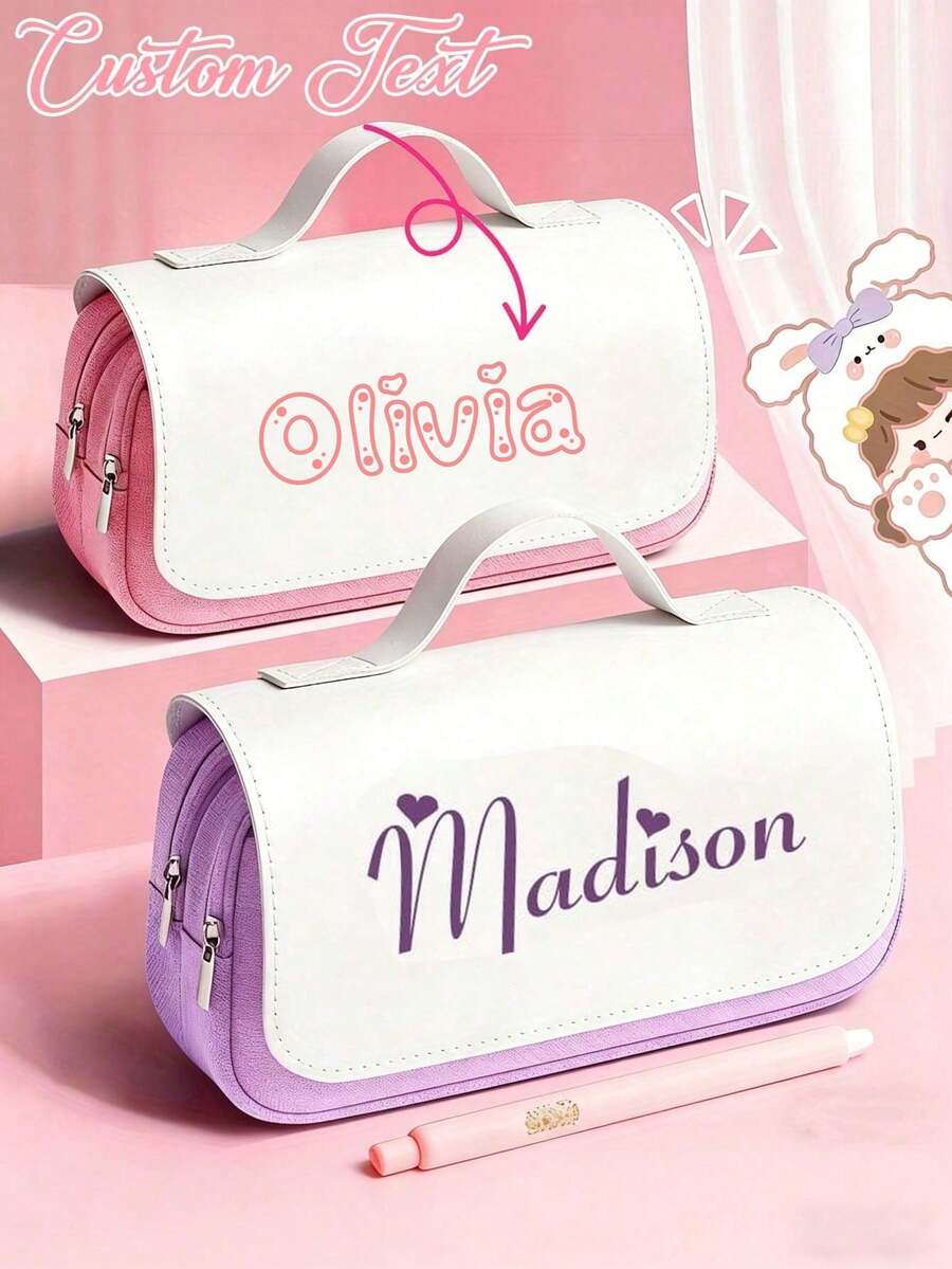 Customizable Personalized Name 3-Layer Large Capacity Pencil Case, Suitable For Student Stationery Storage, Personalized Display, School Use, Holiday Gift, Perfect For Back To School Season Gift