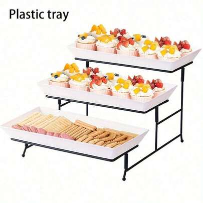 Senmeo 1Pc 3-Tier Foldable Serving Stand, Metal Frame With Plastic Trays, Anti-Wobble Durable Construction, Dessert/Cupcake/Snack Storage, Mother's Day