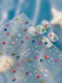 5D Laser Underwater World Nail Stickers, Iridescent 3D Design, Essential Decor For French Manicure, Fresh & Ethereal, Suitable For Spring/Summer - Multicolor - View 6