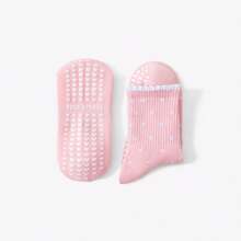 Women's Yoga Pilates Grip Socks, Fitness Socks, Non-Slip Socks, Dance Socks, Exercise Socks, Breathable Sweat-Absorbent Cushioned Non-Slip Yoga Sports Socks, Suitable For Gym, Workout, Yoga, Gymnastics, Ballet, Outdoor Sports, Ruffled Hem Simple Polka Dot Yoga Crew Socks, Ideal Gift - Pink - View 3