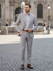 Men's Microfiber Gabardine Tailored Suit, High Quality - Màu Xám nhạt - Xem 7