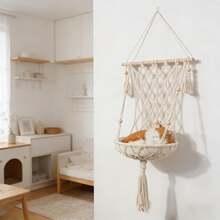1 chiếc võng treo cho mèo bằng macrame, kiểu Bohemian, giường treo cho mèo, nghệ thuật sợi thủ công, thích hợp cho mọi mùa - Không bao gồm đệm. - Màu be - Xem 3