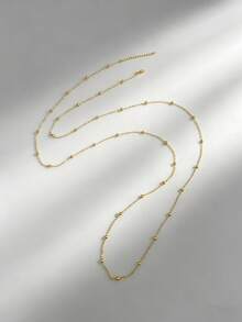 1 pièce Collier long à chaîne de pull en acier inoxydable plaqué or 18K avec perles espacées, collier double couche de style minimaliste Old Money pour femmes, accessoire cadeau pour le port quotidien, les fêtes et les bals - Doré - Voir 7
