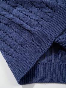 Men's Casual Loose Solid Color Twist Rope Textured V-Neck Button-Up Short Sleeve Knit Cardigan Sweater, Navy Blue, Spring/Summer - Navy Blue - View 9