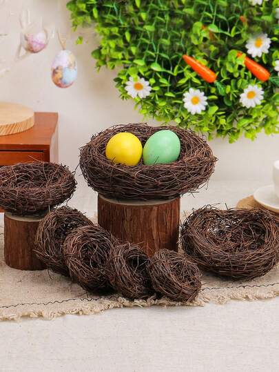 1pc Realistic Woven Grass Easter Bird Nest Decor, Suitable For Gardening, DIY Tree Branch Bird Nest, Spring Artificial Bird Nest Decor, Applicable For Garden Decor, Tabletop Centerpiece And Party Props. Ideal For Easter, Spring, Wedding, Birthday Party And Theme Party Decoration.