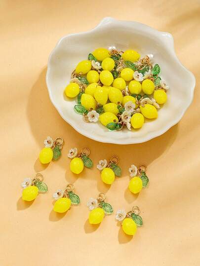 10/20/50/100 chiếc phụ kiện DIY hình quả chanh bằng kim loại acrylic đính đá lấp lánh, tươi mát và ngọt ngào: Khuyên tai, móc khóa, mặt dây chuyền, bùa hộ mệnh.