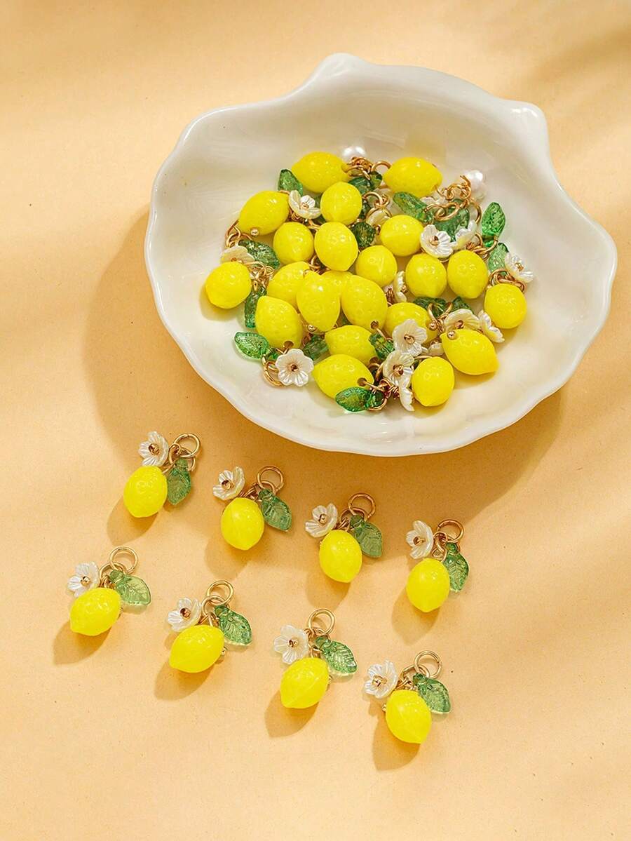 10/20/50/100颗清新甜美金属亚克力水钻柠檬水果DIY饰品耳环、钥匙扣、吊坠、挂饰 - 檸檬 - 查看 1
