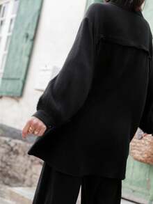 Blouse ample et mi-longue à manches bouffantes pour femmes grandes tailles, couleur unie, convient comme robe, cardigan ou chemise pour la Saint-Valentin en noir - Noir - Voir 4