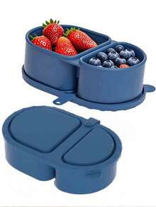 1pc Reusable Silicone Snack Box With Lid, Mini Double-Layer Microwave- Heating Lunch Box Set, Divided Storage Box Bento Box, Leak-Proof Small Food Storage Container With Lid, Macaron Color, Suitable For Outdoor Picnic, School - Multicolor - View 4