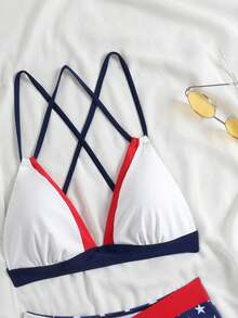 Bộ đồ bơi nữ 2 món kiểu dáng yêu nước, áo bikini tam giác in hình ngôi sao đỏ và xanh dương cùng quần bơi cạp cao, đồ bơi mùa hè đi biển. - Nhiều màu - Xem 4