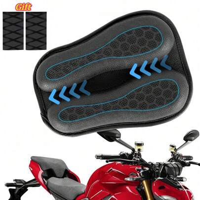 通用型3D蜂窝透气摩托车凝胶座垫，减震舒适长途骑行臀垫 + 1对摩托车防滑热缩橡胶车把套