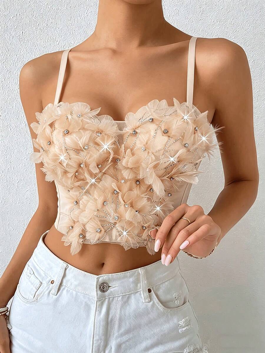 Áo bralette hai dây đính đá hoa văn có đệm mút, kiểu dáng thanh lịch và gợi cảm, thích hợp mặc đi club, có thể mặc riêng hoặc phối lớp với áo khác trong những dịp thường ngày. - màu sắc - Xem 1