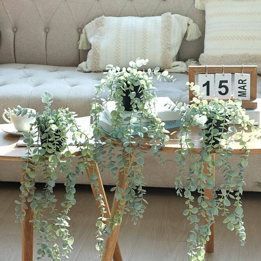 1/2pcs Artificial Hanging Plants, Wall Mounted Planter Decor, Suitable For Indoor/Outdoor, Living Room Shelf Decoration, Home Decor, Room Decor, Garden Decor, Wall Decor - White Eucalyptus Spray - View 1