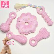 5pcs Dog Toys Set, Soft Rubber Puppy Teething Toys, Bone Shaped Balls, Rubber Ropes, Suitable For Small Dogs & Cats, Cleaning Teeth, Interesting Chewing Sounds, Water Play, Easy To Clean, Multi-Purpose - Multicolor - View 1