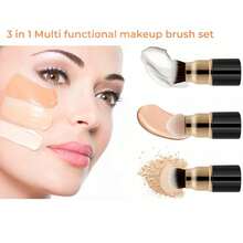 三合一多功能便携式化妆刷，可拆卸带盖，粉底刷、散粉刷、腮红海绵刷，三合一易拆卸多功能化妆刷 - 彩色 - 查看 3