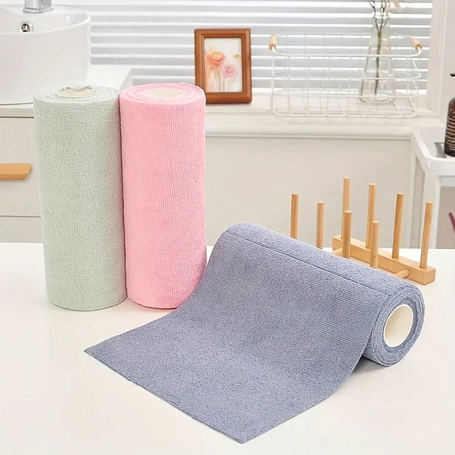 50 Stücke/Rolle wiederverwendbare Mikrofaser-Reinigungstücher, Küchenreinigungstechnologie! Verdickter Handtuchrolle Geschirrtuch, Ein-Schritt-Aufnahme von Wasser, Ölfleckenentfernung, geeignet für Küche, Fenster, Autos, Tassen, abreißbar und verwendbar