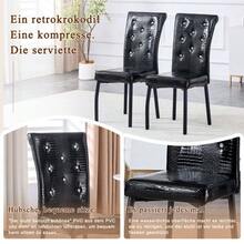 A Set Of 2 Soft, Black Retro Crocodile Leather Seats With Crystal Clasps And Faux Leather, Adding A Touch Of Elegance To The Dining Area. - Black - View 9
