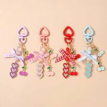 1pc Women's Fashion Fruit Bow Cherry Heart Keychain, Versatile Minimalist Pendant - Multicolor - View 1