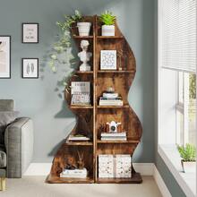 Tribesigns Corner Shelf, Rustic 5-Tier Wall Corner Bookshelf, Stylish Corner Small Bookcase Storage Rack Plant Stand With Unique Shape For Living Room, Home Office, Brown - Brown - View 7