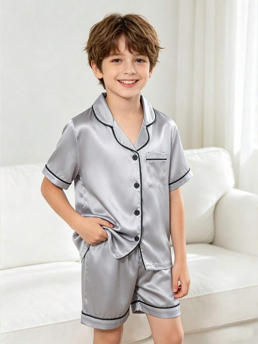 2pcs Tween Boy Short Sleeve Shorts Pajama Set