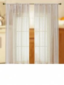 2pcs Beige New Bohemian Curtains, Decorative Beige Striped Rod Pocket Curtains, Suitable For Home, Kitchen, Living Room And Bedroom - Beige - View 29