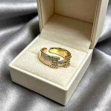 欧美风珐琅时尚滴油字母双T形戒指，镶嵌锆石，高端简约可调节开口戒指，男女皆宜，日常、派对和送礼佳品。 - 戒指 - 查看 6