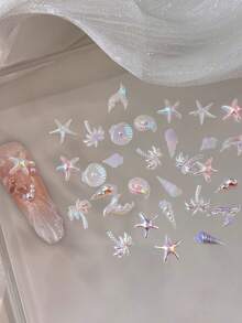 40Pcs Assorted Color Ocean Nail Parts, Resin Conch Coconut Tree Kawaii Deco - Multicolor - View 17