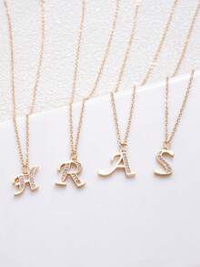 1件简约铜质字母吊坠项链，镶嵌水钻，适合女孩日常佩戴 - 彩色 - 查看 5