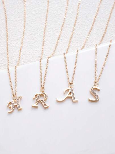 1pc Minimalist Copper Letter Pendant Necklace With Rhinestones, Daily Wear Jewelry For Girl