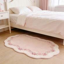 1pc Vintage French Asymmetrical Shaped Rug, Pink Pastoral Style Bedroom Decor Carpet, Living Room Rug, Bedside Rug, Doormat, Area Rug, Mat, Home Decor, Large Living Room Carpet, Room Decor, Washable Carpet - Multicolor - View 3