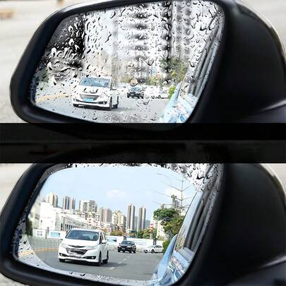 2/4pcs Car Nano Anti-Rain Film, Hydrophobic Anti-Fog Reflective Sticker, Suitable For Rearview Mirror & Side Window, High Clarity Transparent No Blurring, Clear Vision In Rainy Driving