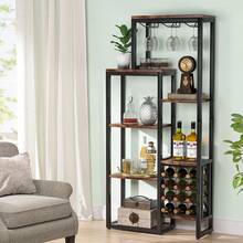 Tribesigns Wine Rack - Freestanding Floor, 5-Tier With Glass Holder, Industrial Shelf, Cabinet For Bar, Kitchen, Dining Room (Rustic) - Brown - View 2