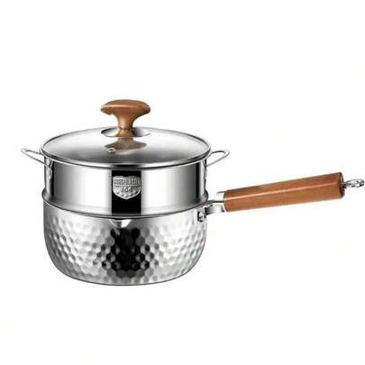 SUS304 Stainless Steel Saucepan, Uncoated Thick Stainless Steel Milk Pot, Suitable For Boiling Noodles, Steaming Breakfast, Frying Eggs, Heating Milk, Soup Simmering, And Frying. Compatible With Induction Cooktop And Gas Stove. Multi-Function Cooking Pot, Ideal Gift For Friends